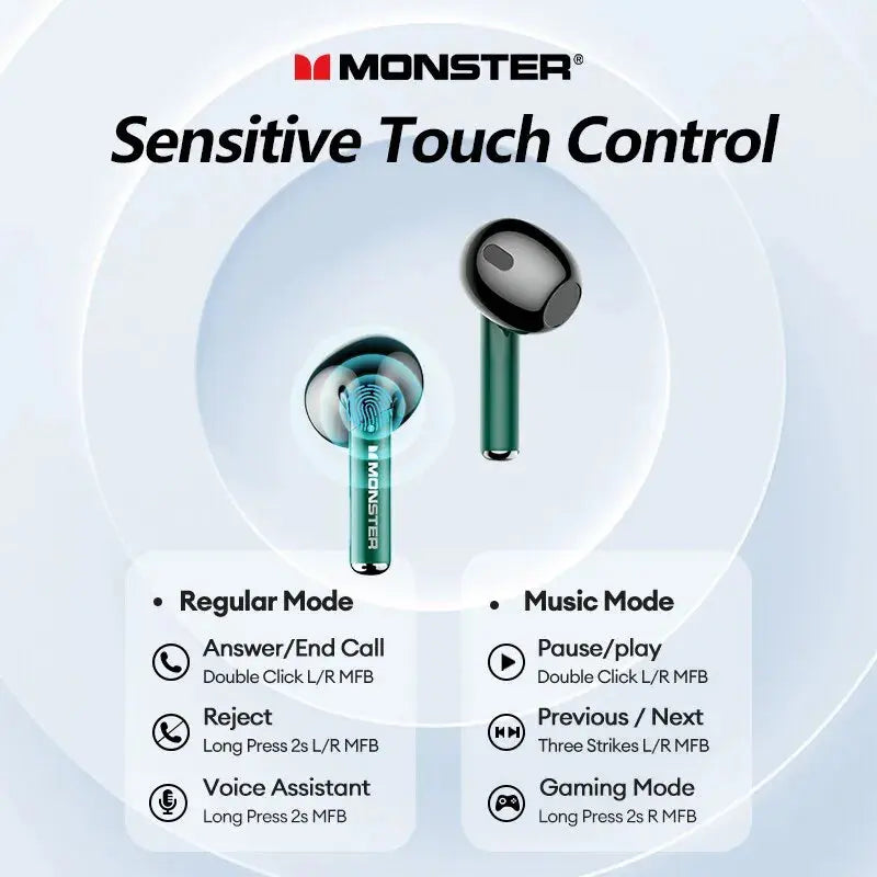 Monster-auriculares inalámbricos XKT16 con Bluetooth 5,3, sonido HiFi, HD, Control táctil - La zona Apple