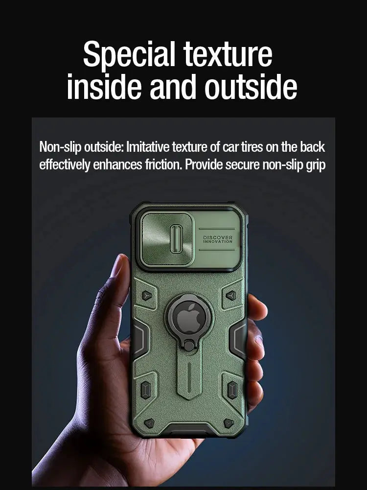 Funda ARMOR Nillkin para iPhone 15 Pro Max / 15 Pro, con soporte integrado y cubierta de cámara deslizante - La zona Apple