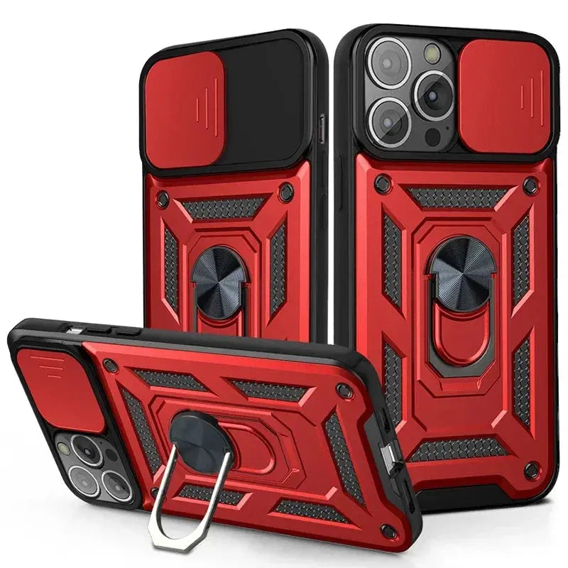 Protector de lente de cámara deslizante, funda de armadura para iPhone 15, 13, 14, 11, 12 Pro Max, Mini, XS, XR, X, 7, 8 Plus, parachoques de grado militar, cubierta de anillo - La zona Apple