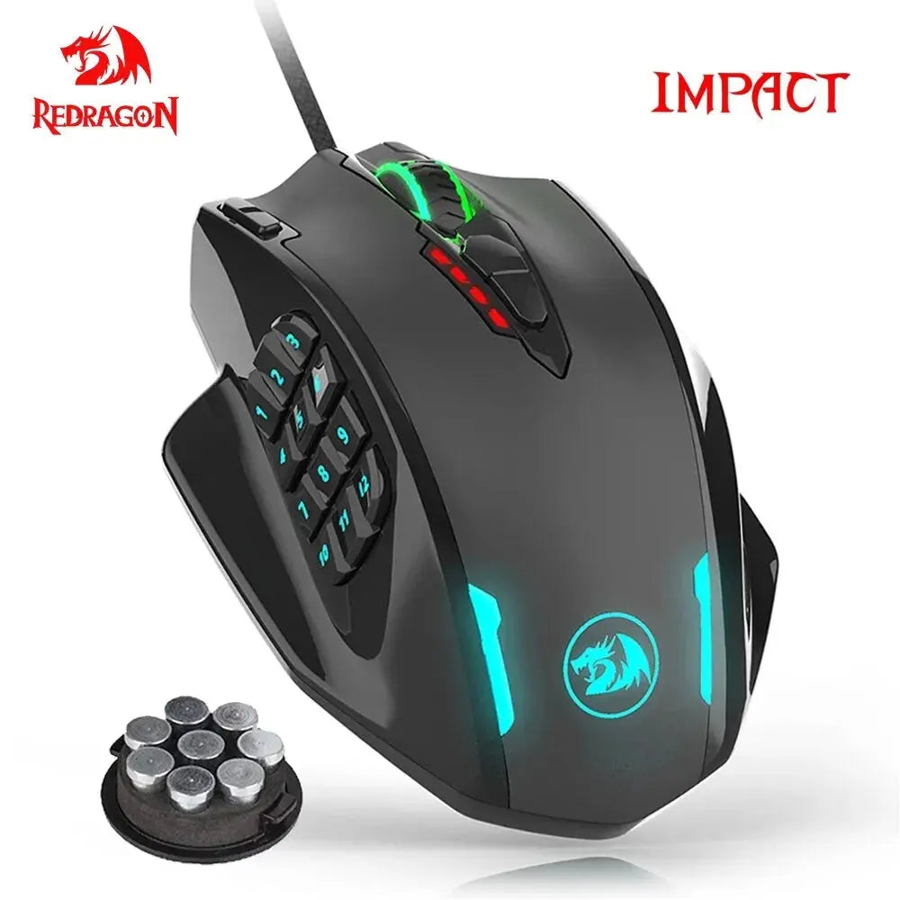 Ratón óptico para juegos M908 Impact, periférico con cable USB, RGB, 12400 DPI, 17 botones - La zona Apple