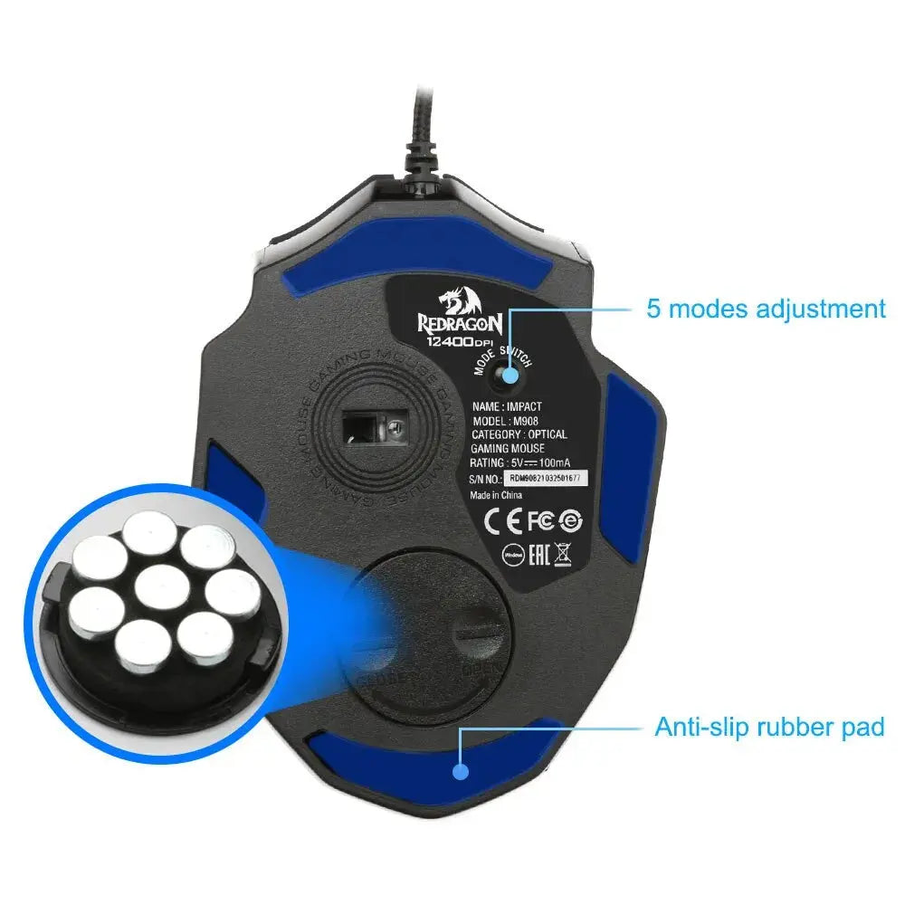 Ratón óptico para juegos M908 Impact, periférico con cable USB, RGB, 12400 DPI, 17 botones - La zona Apple
