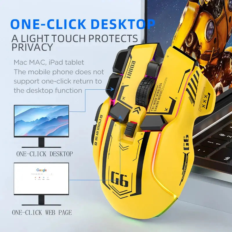 Ratón Gamimg inalámbrico con Bluetooth, dispositivo con cable RGB de 12 teclas, USB, 2,4G, para Windows, IOS, oficina, ordenador portátil y PC - La zona Apple