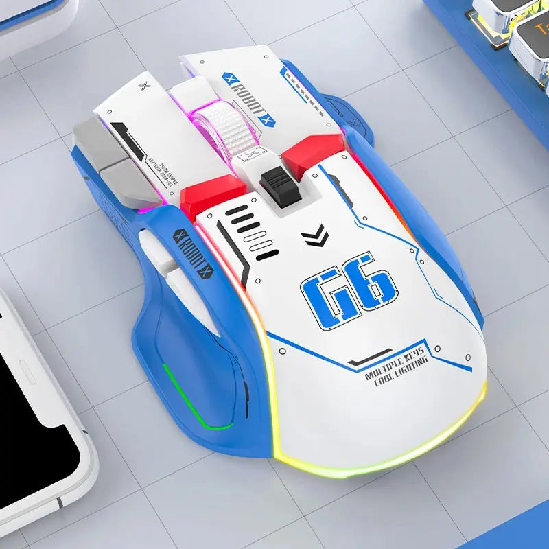 Ratón Gamimg inalámbrico con Bluetooth, dispositivo con cable RGB de 12 teclas, USB, 2,4G, para Windows, IOS, oficina, ordenador portátil y PC - La zona Apple