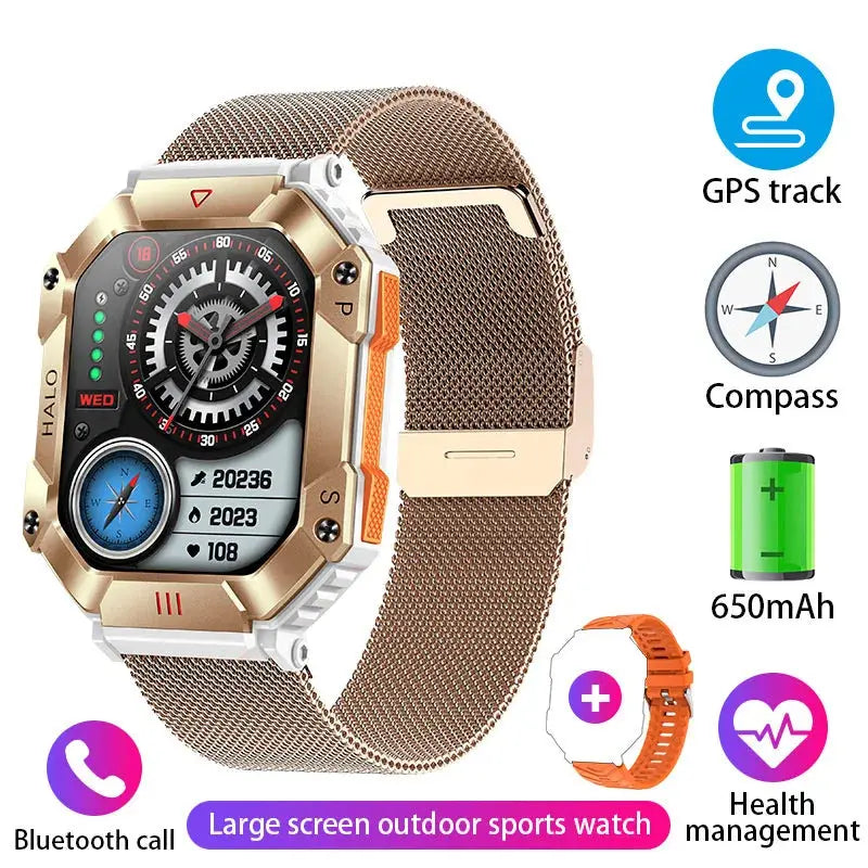 Reloj inteligente militar para hombre, pulsera con rastreador de brújula, resistente al agua, batería de 650 mAh, Bluetooth - La zona Apple