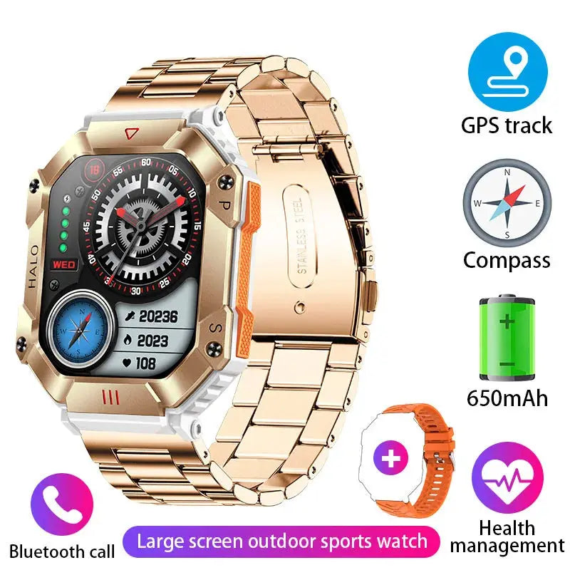 Reloj inteligente militar para hombre, pulsera con rastreador de brújula, resistente al agua, batería de 650 mAh, Bluetooth - La zona Apple