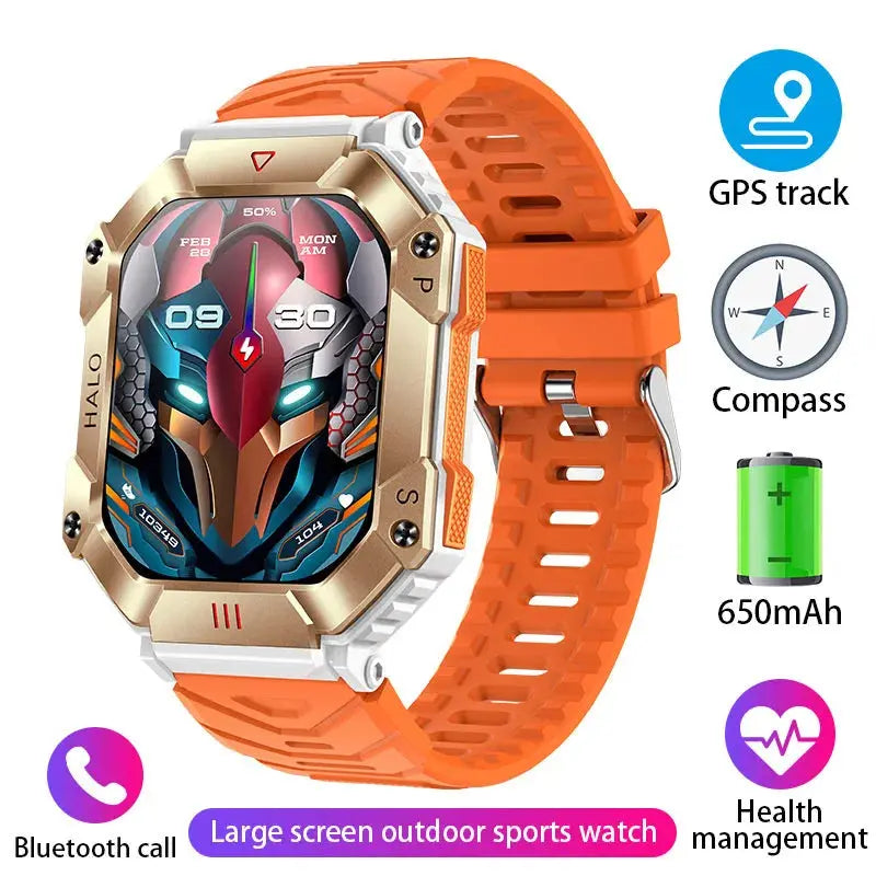 Reloj inteligente militar para hombre, pulsera con rastreador de brújula, resistente al agua, batería de 650 mAh, Bluetooth - La zona Apple