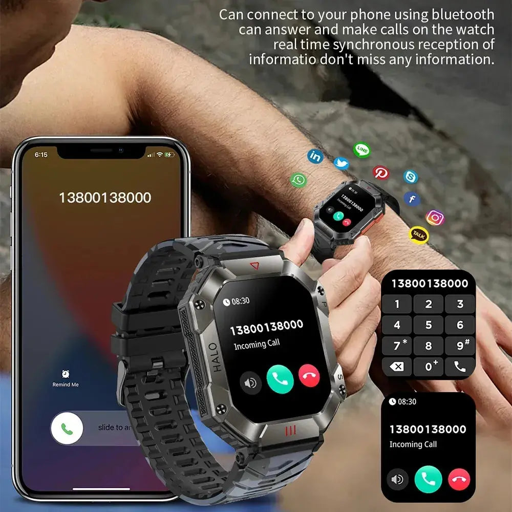 Reloj inteligente militar para hombre, pulsera con rastreador de brújula, resistente al agua, batería de 650 mAh, Bluetooth - La zona Apple