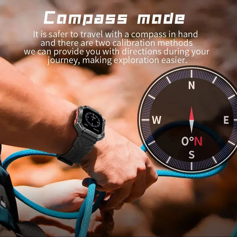 Reloj inteligente militar para hombre, pulsera con rastreador de brújula, resistente al agua, batería de 650 mAh, Bluetooth - La zona Apple