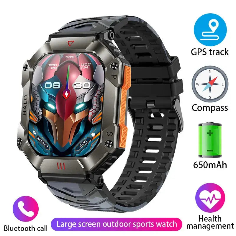 Reloj inteligente militar para hombre, pulsera con rastreador de brújula, resistente al agua, batería de 650 mAh, Bluetooth - La zona Apple