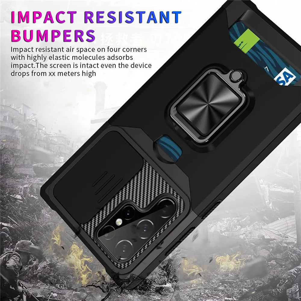 Funda con Soporte para Anillo de Dedo y Ranura para Tarjeta para Samsung Galaxy S23 Ultra, S22, S21 FE Plus - La zona Apple