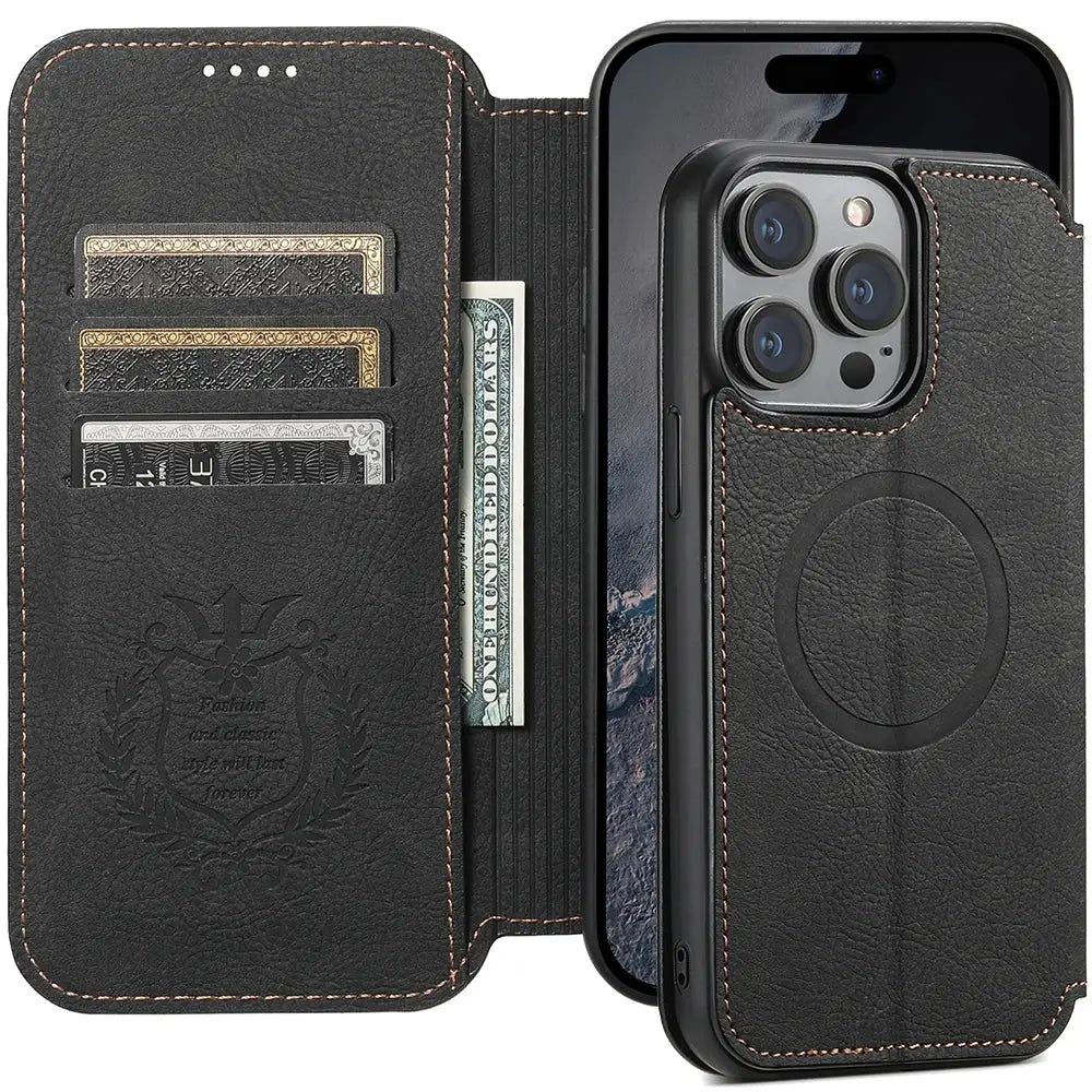 SUTENI-Funda de cuero Magsafe para teléfono, carcasa de lujo para iPhone 12, 13, 14, 15 Pro Max Plus, Ultra Flip Wallet, tarjetero - La zona Apple