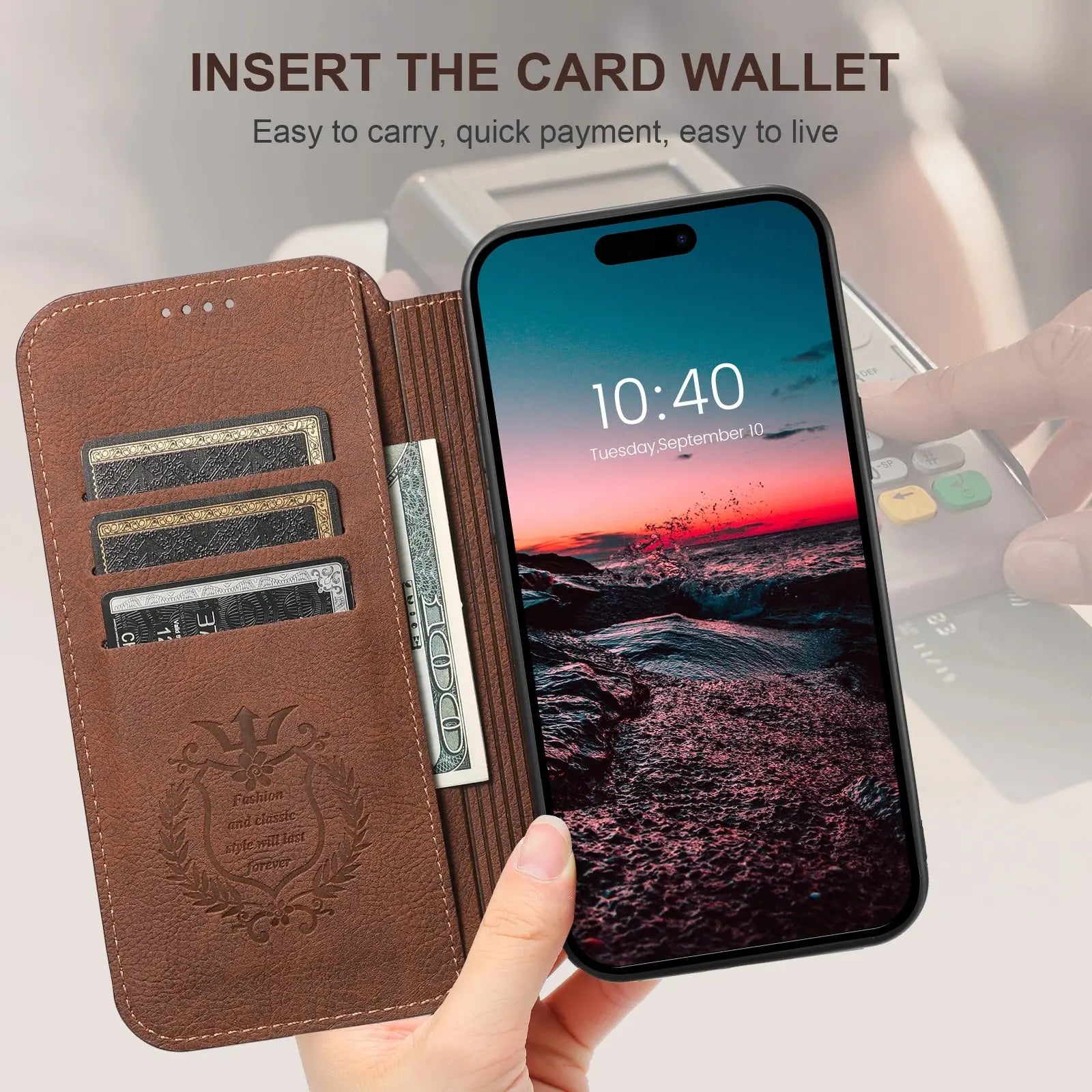 SUTENI-Funda de cuero Magsafe para teléfono, carcasa de lujo para iPhone 12, 13, 14, 15 Pro Max Plus, Ultra Flip Wallet, tarjetero - La zona Apple
