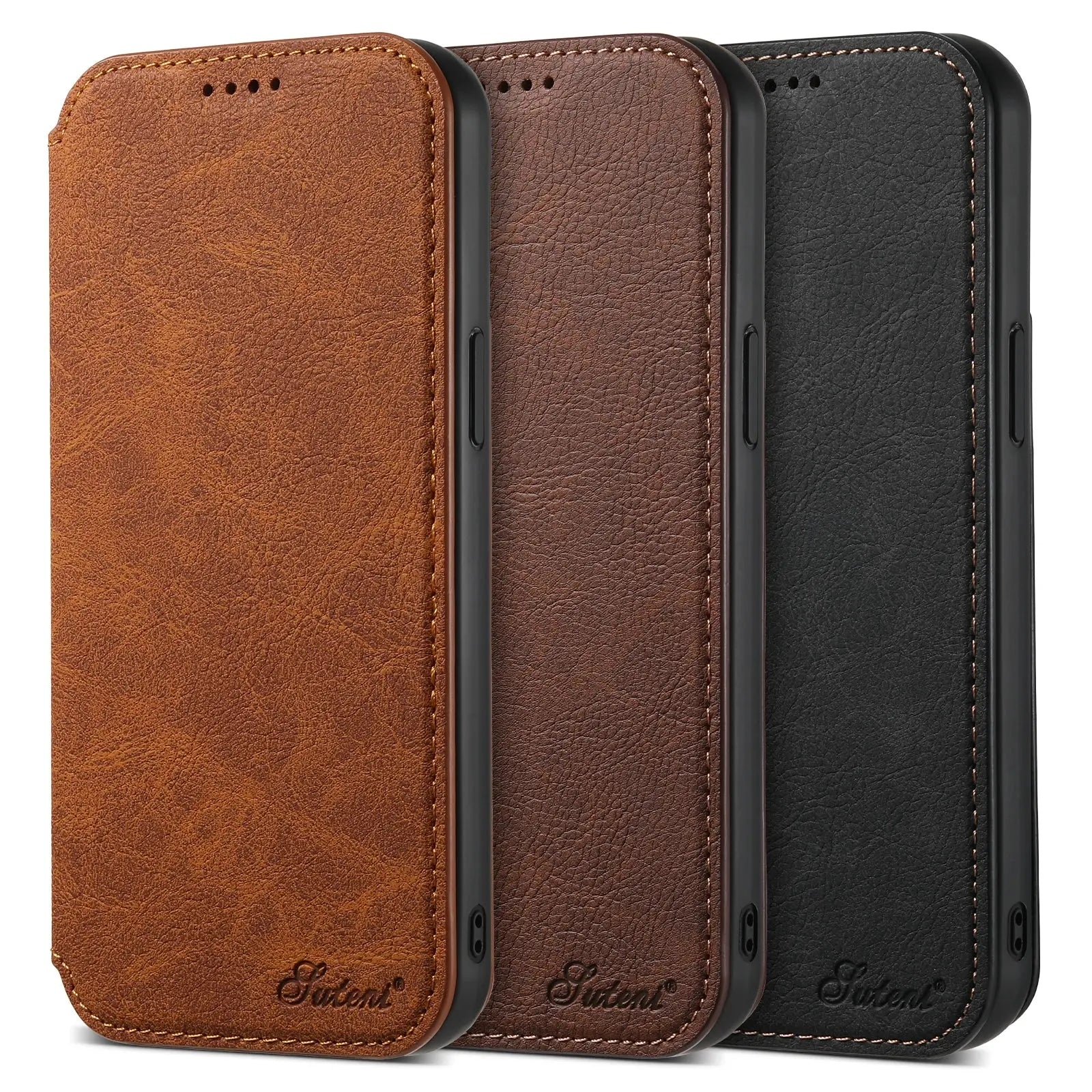 SUTENI-Funda de cuero Magsafe para teléfono, carcasa de lujo para iPhone 12, 13, 14, 15 Pro Max Plus, Ultra Flip Wallet, tarjetero - La zona Apple