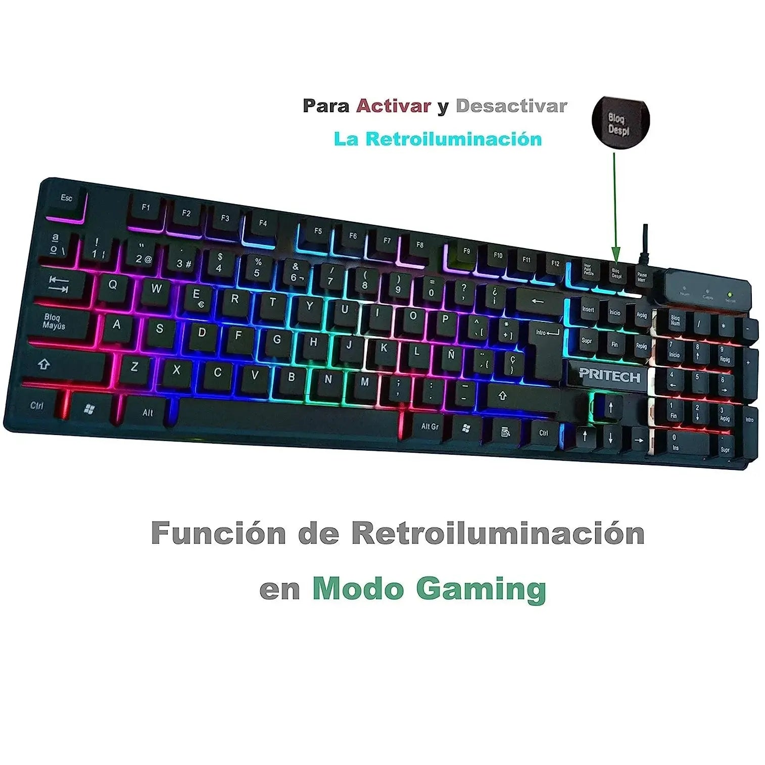 Teclado Gaming Español con Luces LED para Jugar con Cable USB para Gamer y Oficina - La zona Apple