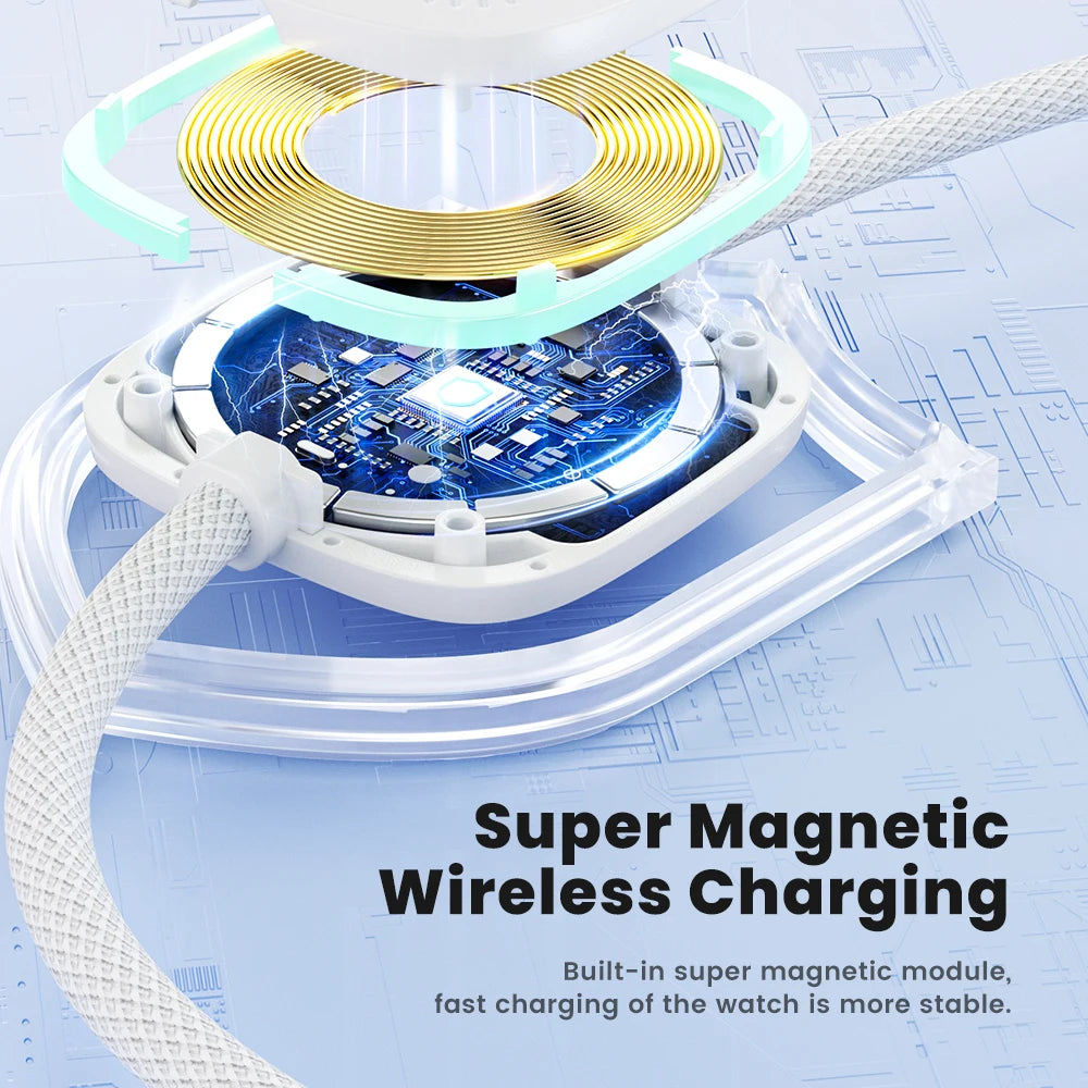 cargador inalámbrico magnético 2 en 1 para iWatch 8, 7, 6 SE, estación de carga rápida USB con Cable PD de 60W tipo C para iPhone 15, 14 - La zona Apple