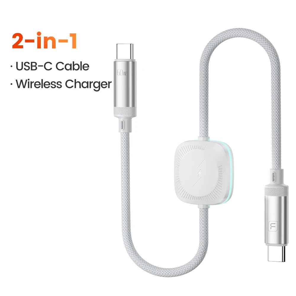 cargador inalámbrico magnético 2 en 1 para iWatch 8, 7, 6 SE, estación de carga rápida USB con Cable PD de 60W tipo C para iPhone 15, 14 - La zona Apple