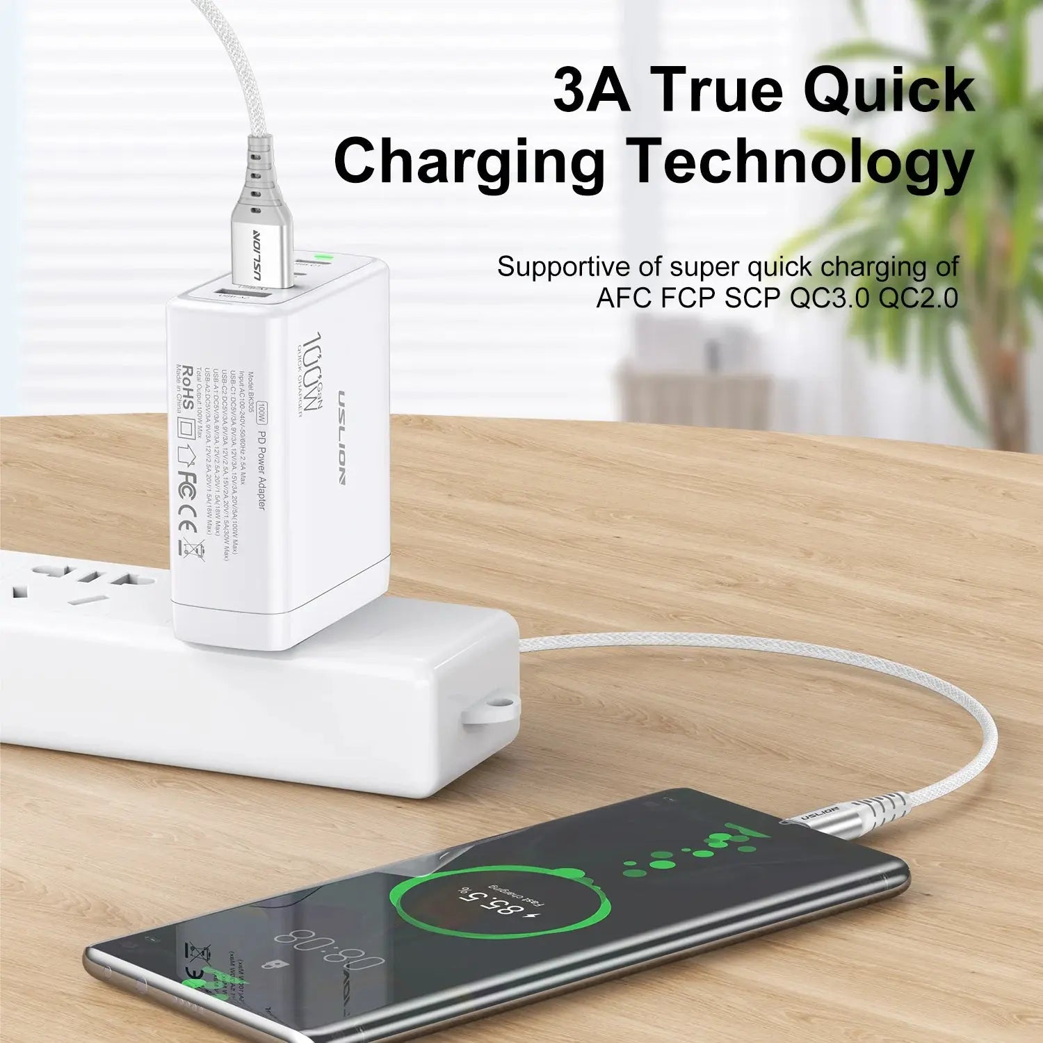 USLION-Cable de datos de carga rápida 3A tipo C para iPhone 15 Pro Max, Cable de nailon trenzado para Xiaomi 14, Oneplus, Samsung POCO 0,3/1/2M - La zona Apple