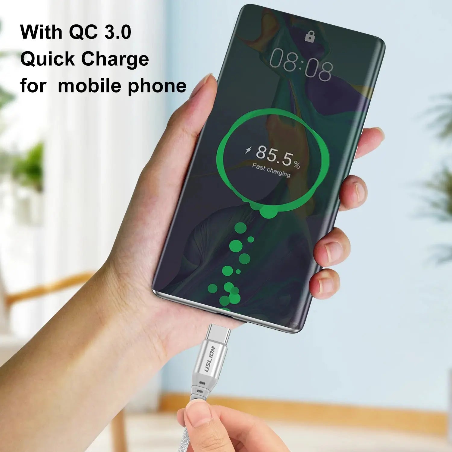 USLION-Cable de datos de carga rápida 3A tipo C para iPhone 15 Pro Max, Cable de nailon trenzado para Xiaomi 14, Oneplus, Samsung POCO 0,3/1/2M - La zona Apple