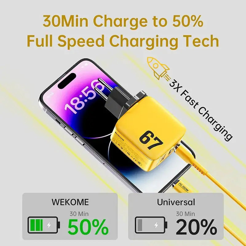 cargador tipo C wekome de carga rápida GaN de 67W - La zona Apple
