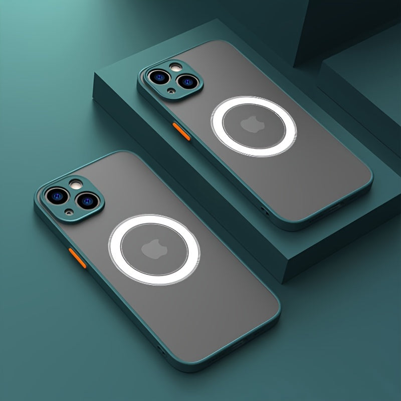 Funda de teléfono con armadura de carga inalámbrica magnética con tacto de piel mate de lujo para iPhone 11/12/13/14/15/16 Pro Max Plus Botón de contraste a prueba de golpes Protección de cámara de PC Carcasa rígida - La zona Apple