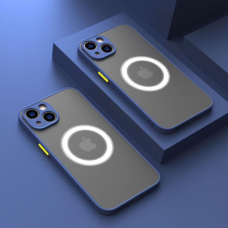 Funda de teléfono con armadura de carga inalámbrica magnética con tacto de piel mate de lujo para iPhone 11/12/13/14/15/16 Pro Max Plus Botón de contraste a prueba de golpes Protección de cámara de PC Carcasa rígida - La zona Apple