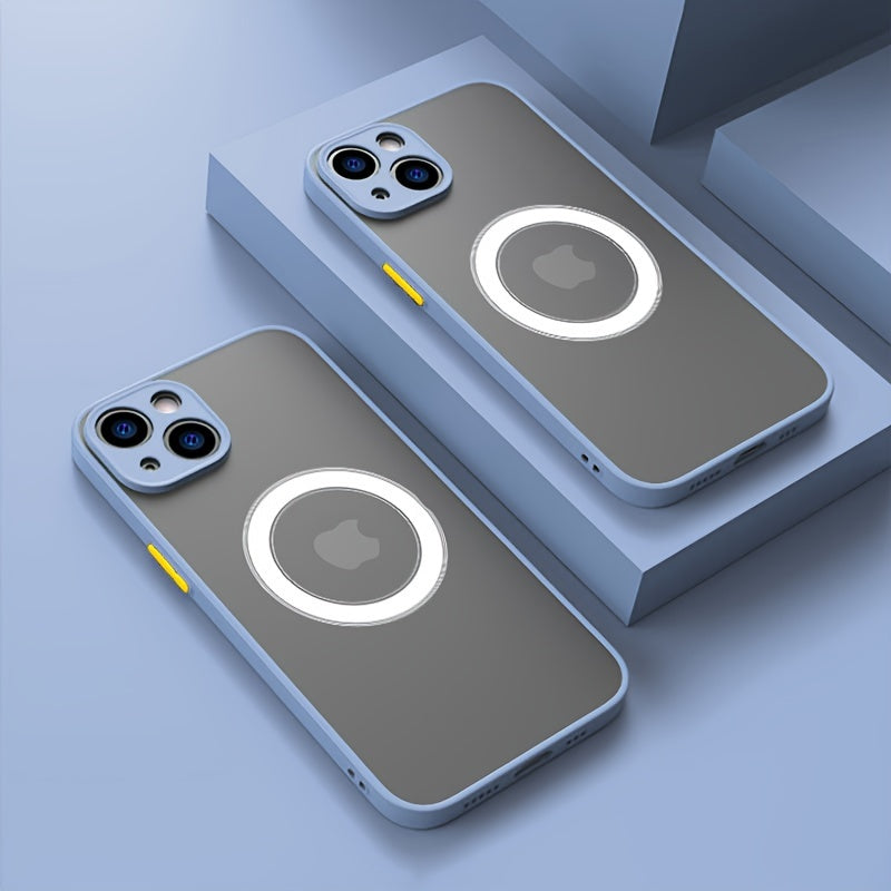 Funda de teléfono con armadura de carga inalámbrica magnética con tacto de piel mate de lujo para iPhone 11/12/13/14/15/16 Pro Max Plus Botón de contraste a prueba de golpes Protección de cámara de PC Carcasa rígida - La zona Apple