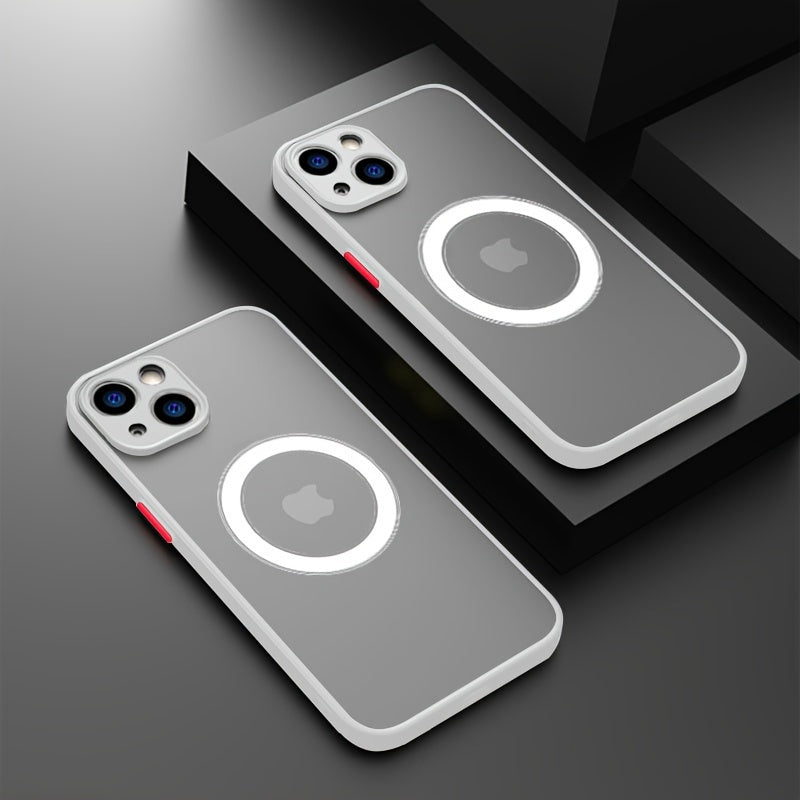 Funda de teléfono con armadura de carga inalámbrica magnética con tacto de piel mate de lujo para iPhone 11/12/13/14/15/16 Pro Max Plus Botón de contraste a prueba de golpes Protección de cámara de PC Carcasa rígida - La zona Apple