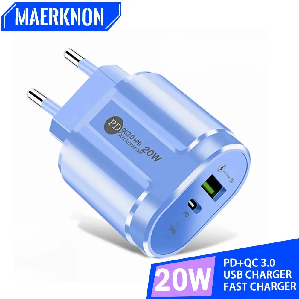 20W PD USB C Charger Fast Charging Wall Charger Quick Charge 3.0 Mobile Phones Adapter For Iphone Xiaomi Samsung Type C Chargers - La zona Apple