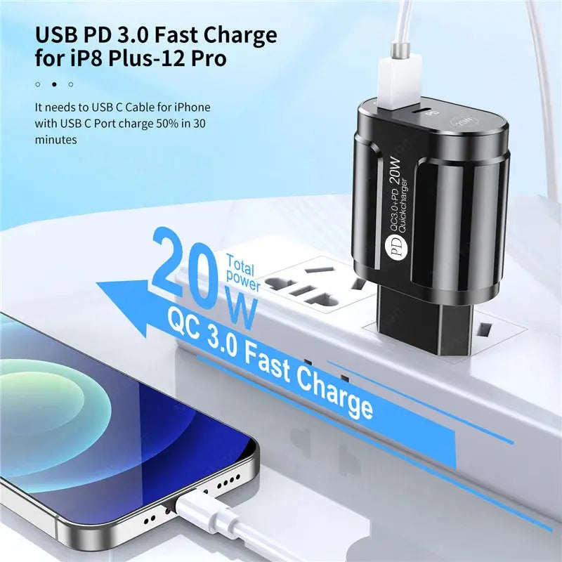 20W PD USB C Charger Fast Charging Wall Charger Quick Charge 3.0 Mobile Phones Adapter For Iphone Xiaomi Samsung Type C Chargers - La zona Apple