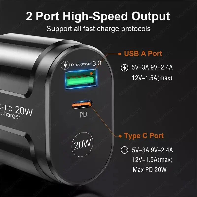 20W PD USB C Charger Fast Charging Wall Charger Quick Charge 3.0 Mobile Phones Adapter For Iphone Xiaomi Samsung Type C Chargers - La zona Apple
