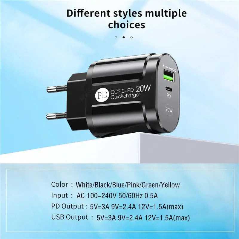 20W PD USB C Charger Fast Charging Wall Charger Quick Charge 3.0 Mobile Phones Adapter For Iphone Xiaomi Samsung Type C Chargers - La zona Apple