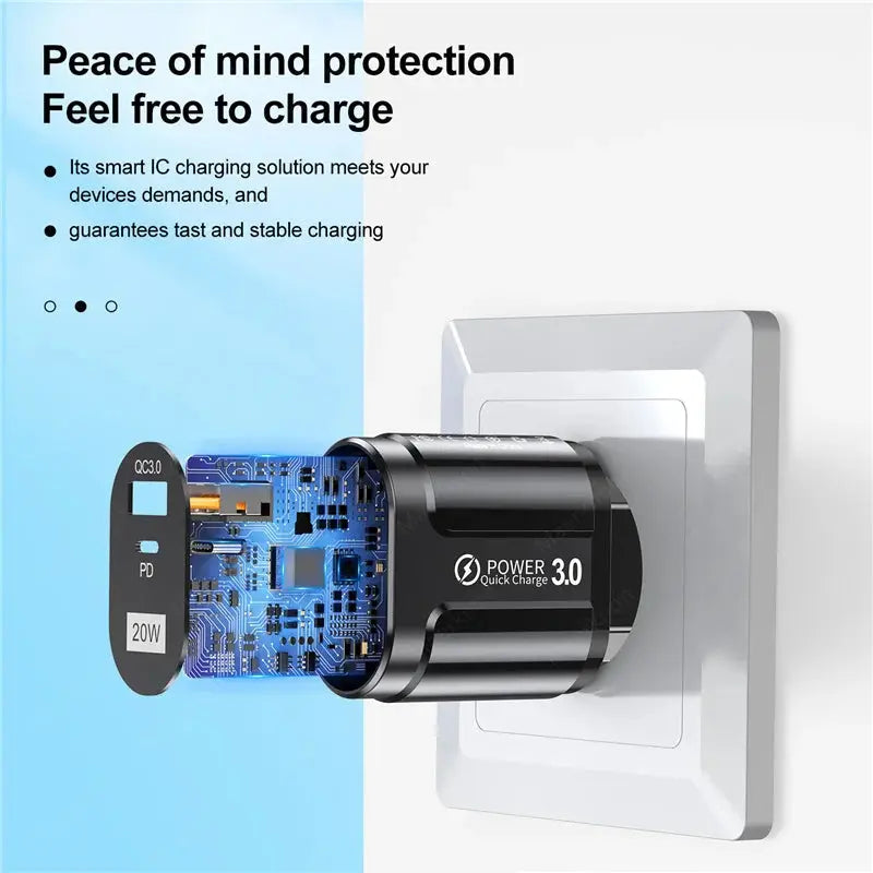 20W PD USB C Charger Fast Charging Wall Charger Quick Charge 3.0 Mobile Phones Adapter For Iphone Xiaomi Samsung Type C Chargers - La zona Apple