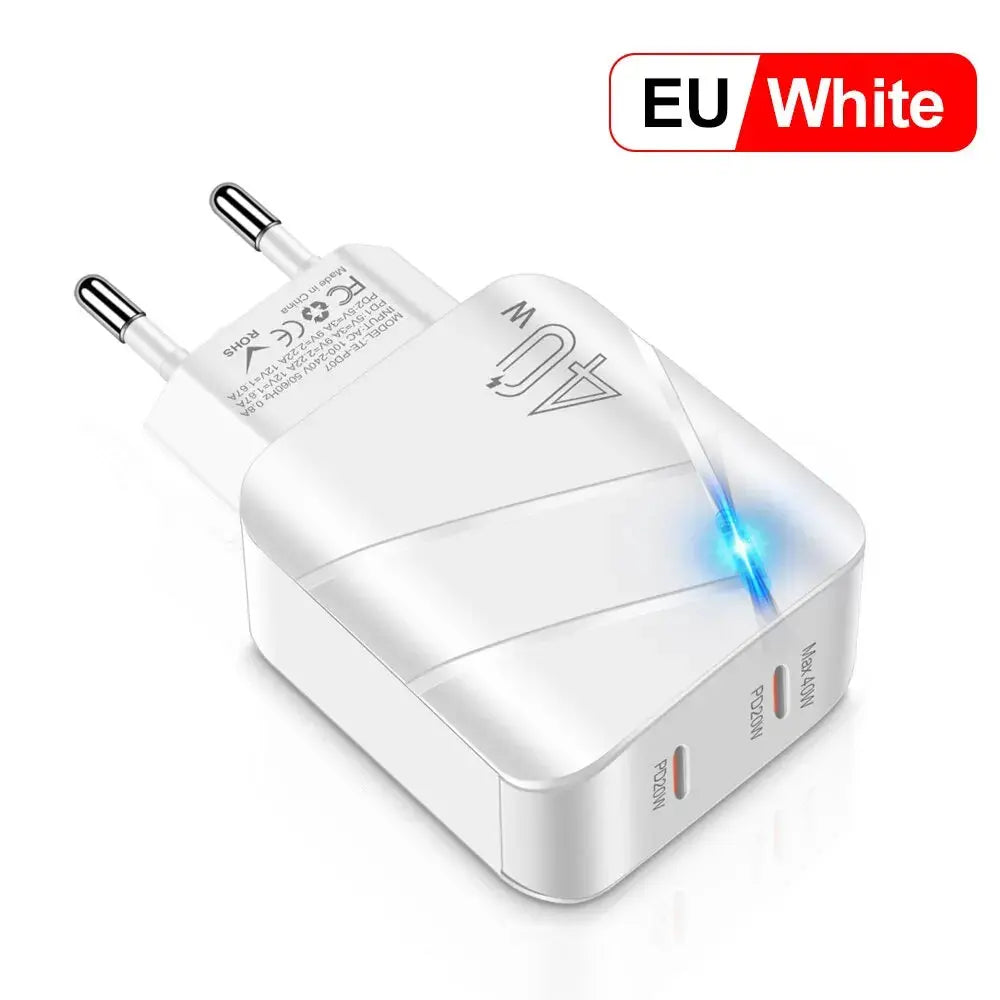 Cargador de 40w Dual PD, adaptador de carga rápida tipo C para Xiaomi 13, iPhone 14 Pro, Samsung, Huawei, USB C - La zona Apple