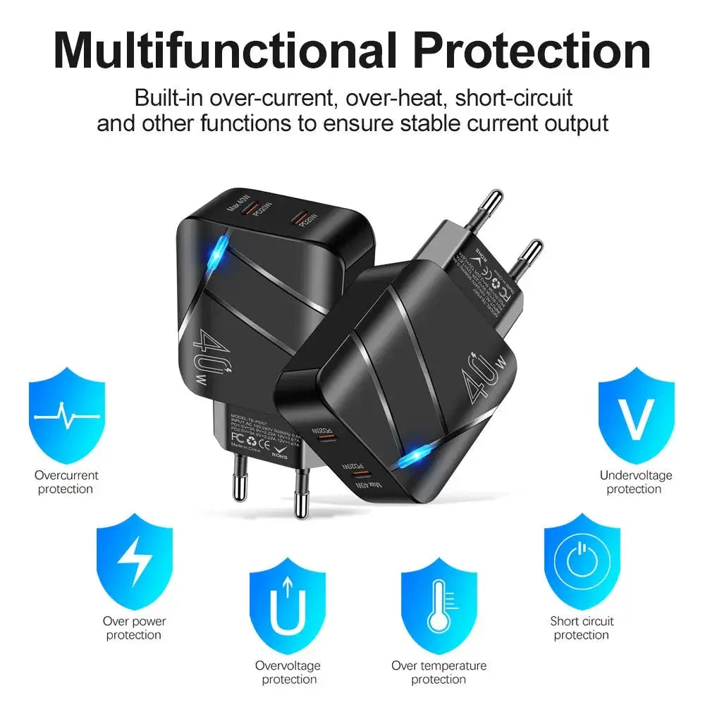 Cargador de 40w Dual PD, adaptador de carga rápida tipo C para Xiaomi 13, iPhone 14 Pro, Samsung, Huawei, USB C - La zona Apple