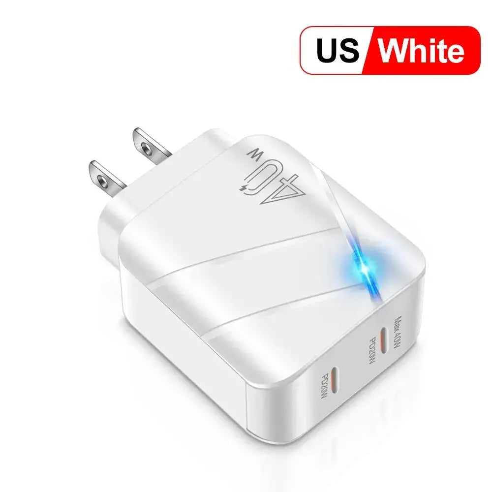 Cargador de 40w Dual PD, adaptador de carga rápida tipo C para Xiaomi 13, iPhone 14 Pro, Samsung, Huawei, USB C - La zona Apple
