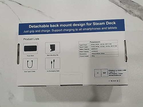 Power Bank 20000mAh  para Steam Deck, 45W PD 3.0 B baterías externas compatibles con Switch/Samsung/iPad/Laptop con Soporte Trasero Desmontable y Cable USB-C Dual - La zona Apple
