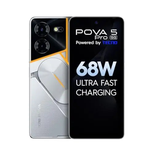 Pova 5 Pro 5G (Silver Fantasy, 8 GB de RAM, 256 GB de almacenamiento) | Segmento 1er 68 W de carga ultra rápida | 1ª interfaz ARC retroiluminada multicolor | Cámara dual AI de 50 MP | - La zona Apple