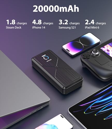 Power Bank 20000mAh  para Steam Deck, 45W PD 3.0 B baterías externas compatibles con Switch/Samsung/iPad/Laptop con Soporte Trasero Desmontable y Cable USB-C Dual - La zona Apple