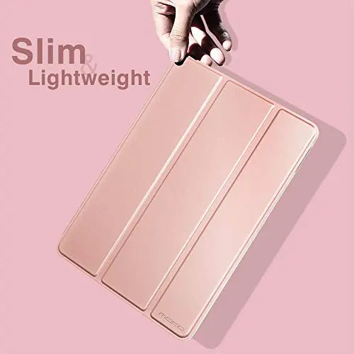 Moko Funda para Nuevo iPad 9ª Generación 10.2" 2021 (10.2 Pulgadas)/iPad 8ª Gen 2020/iPad 7ª Gen 2019, Delgado Función Soporte TPU Protectora Plegable Cubierta Trasera Transparente - Oro Rosa MoKo