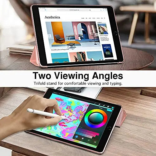 Moko Funda para Nuevo iPad 9ª Generación 10.2" 2021 (10.2 Pulgadas)/iPad 8ª Gen 2020/iPad 7ª Gen 2019, Delgado Función Soporte TPU Protectora Plegable Cubierta Trasera Transparente - Oro Rosa MoKo