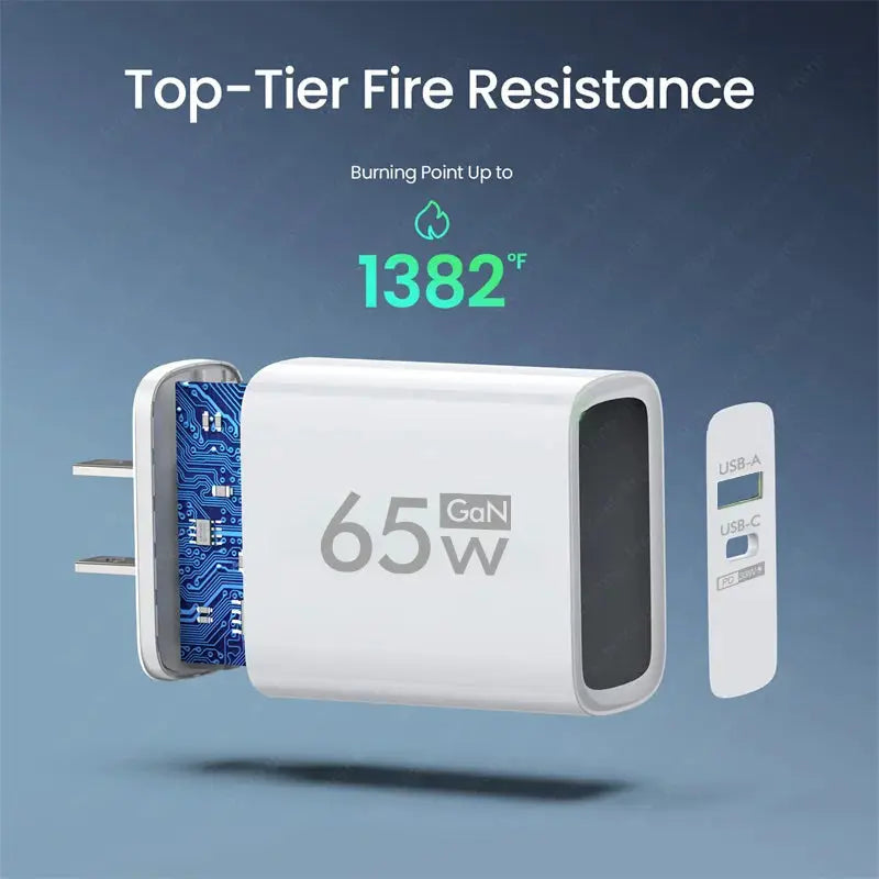 Cargador USB PD de 65W y 2 puertos, adaptador de viaje tipo C de carga rápida, USB QC 3,0 para iPhone, Xiaomi 13 Pro, Samsung, Huawei, - La zona Apple