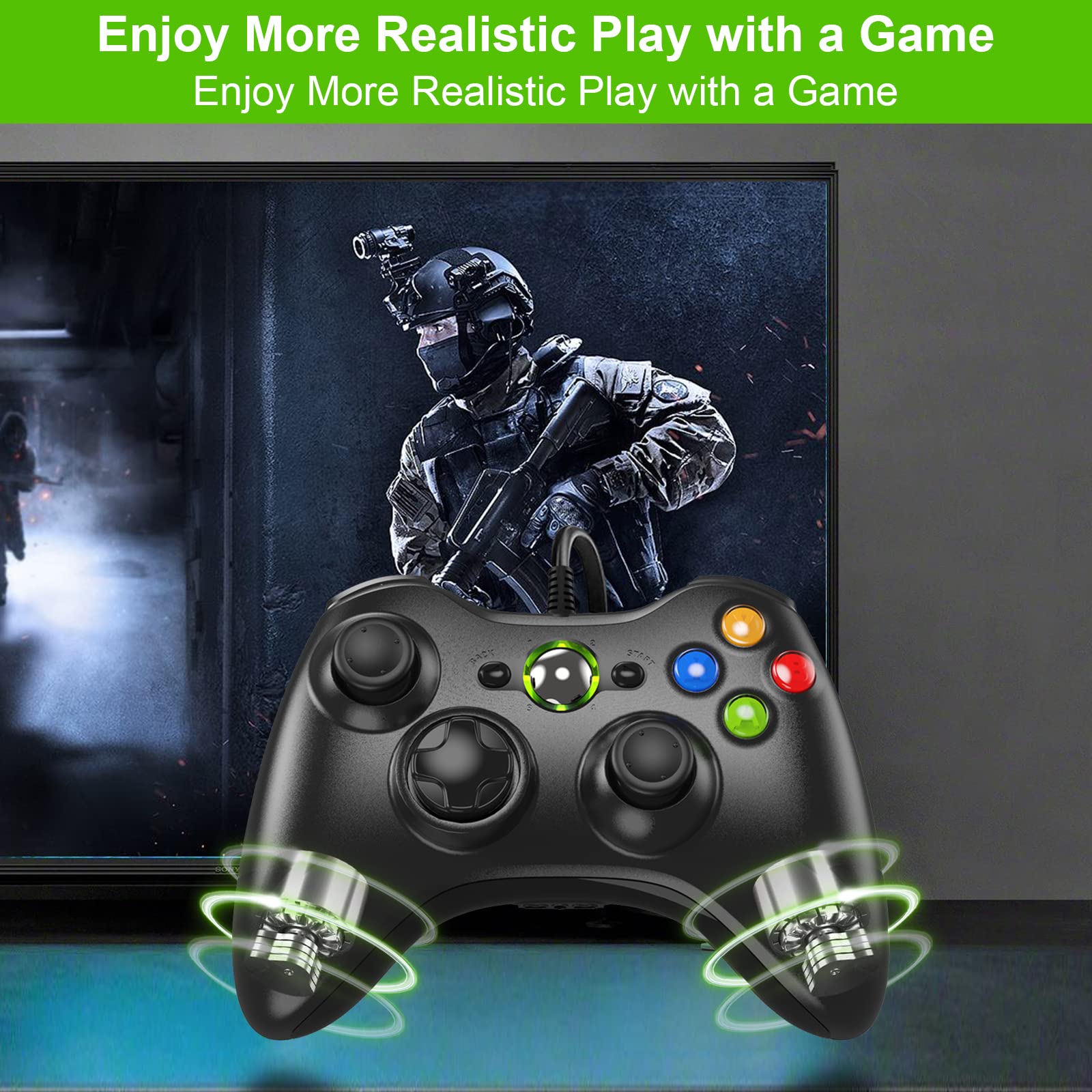 Diswoe Mando para Xbox 360, Mando PC, USB Mando para Xbox 360/Xbox 360 Slim/PC Win7/8/10/11/XP Joystick Gamepad con Doble Vibración Wired Controlador - La zona Apple