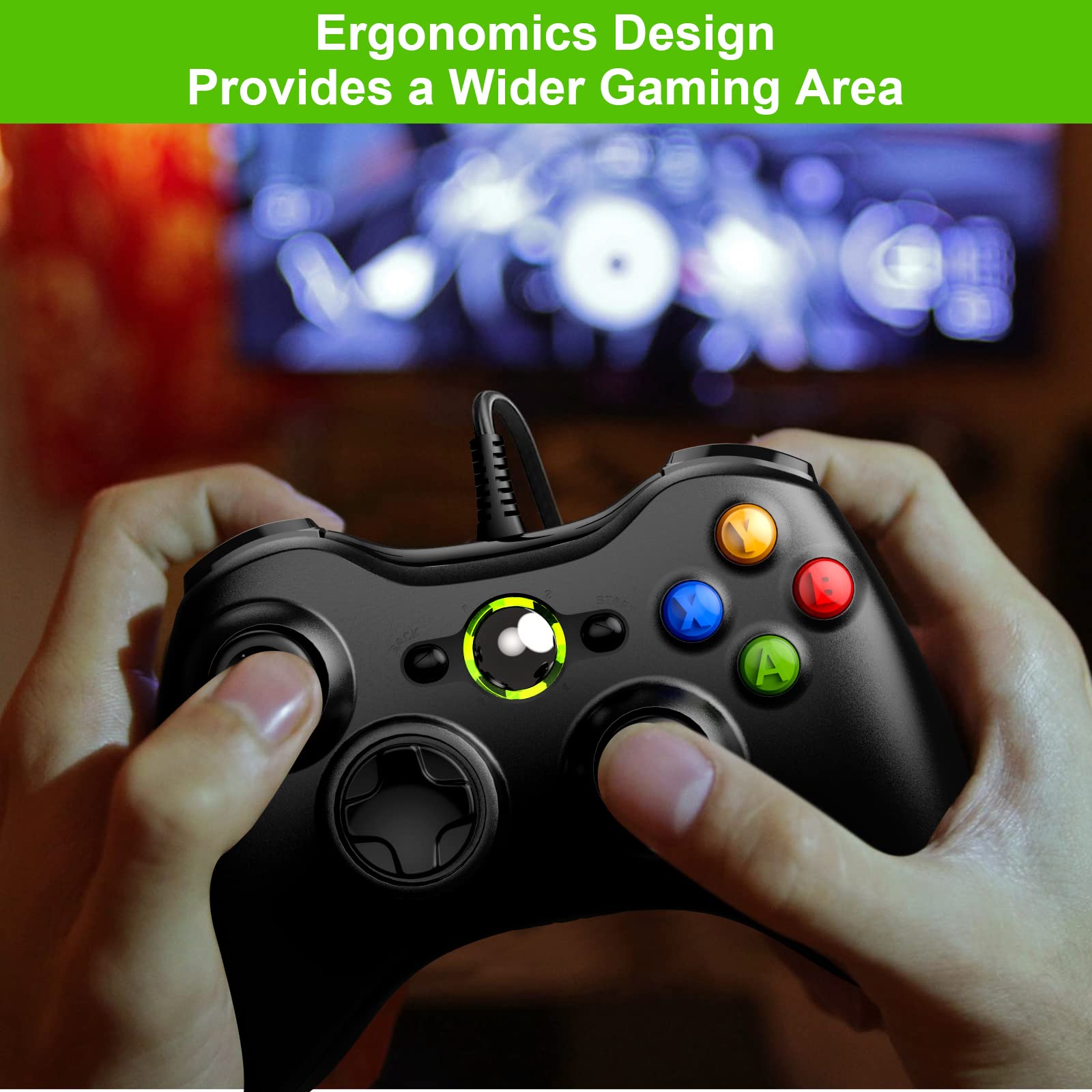 Diswoe Mando para Xbox 360, Mando PC, USB Mando para Xbox 360/Xbox 360 Slim/PC Win7/8/10/11/XP Joystick Gamepad con Doble Vibración Wired Controlador - La zona Apple