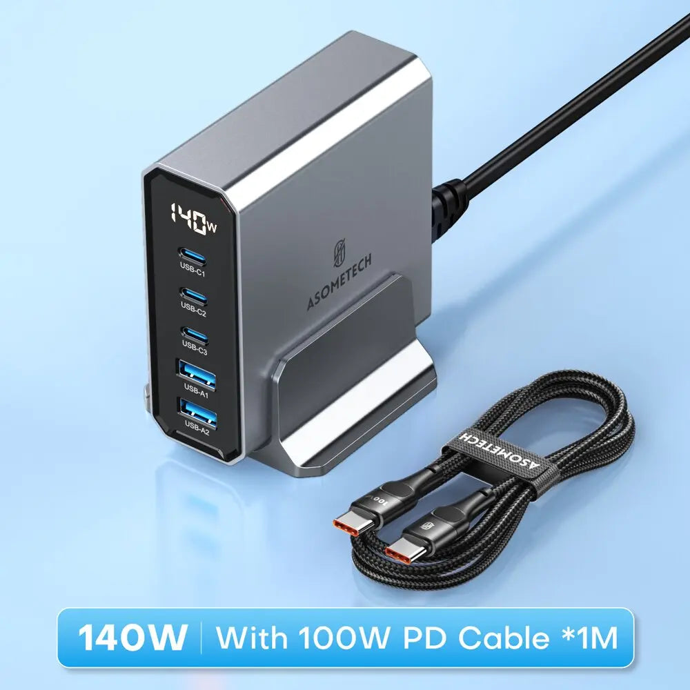 Cargador rápido USB tipo C de 140W GaN, múltiples puertos, QC4.0 PD, para Macbook, portátil, tableta, iPhone 14, Samsung S23 alidrosip