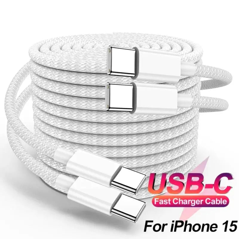 Cable Dual tipo C de carga rápida, Cable de nailon trenzado, USB C, 60W, para iPhone 15 Pro Max Plus, Xiaomi Poco, Samsung - La zona Apple