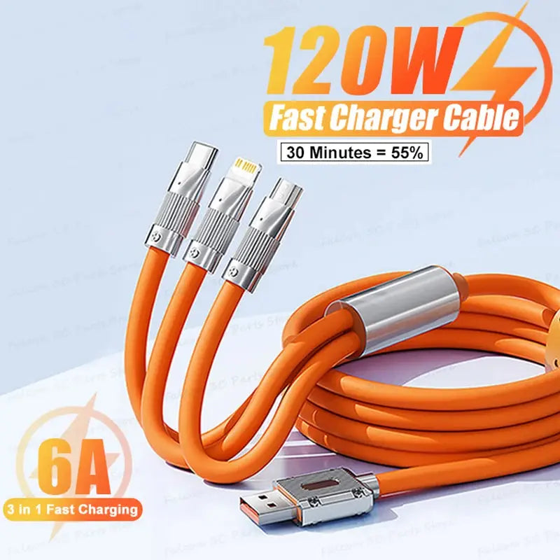 Cable Micro USB de carga rápida 3 en 1, 120W, para iPhone 14, 11 Pro Max, Xiaomi, Huawei, Samsung, USB tipo C a Lightning Data, Cable inalámbrico - La zona Apple