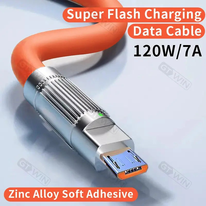 Cable Micro USB de carga rápida para teléfono móvil, accesorio Universal de aleación suave, 120W, 7A, para Android - La zona Apple