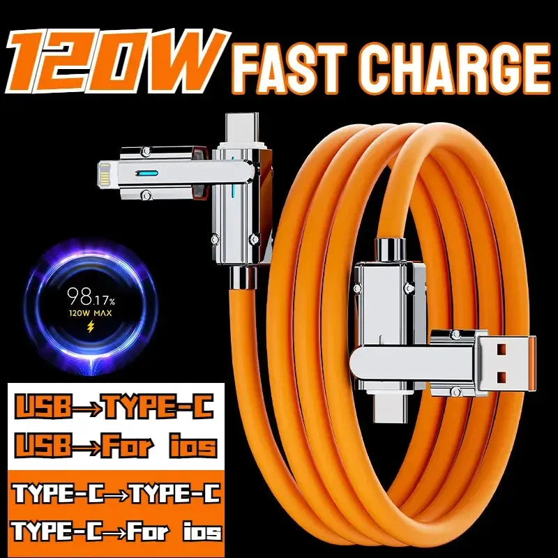 Cable USB de carga rápida 4 en 1, 100W, tipo C a USB C, Cable de iluminación para iPhone 15, 14, 13 Pro Max, Huawei, Xiaomi, PD - La zona Apple