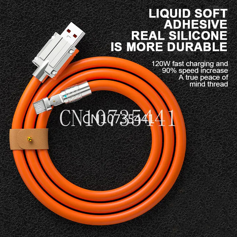 Cable carga Ultra rápida giratoria 180 USB de silicona de 120W y 6A para iPhone, iPad alidrosip