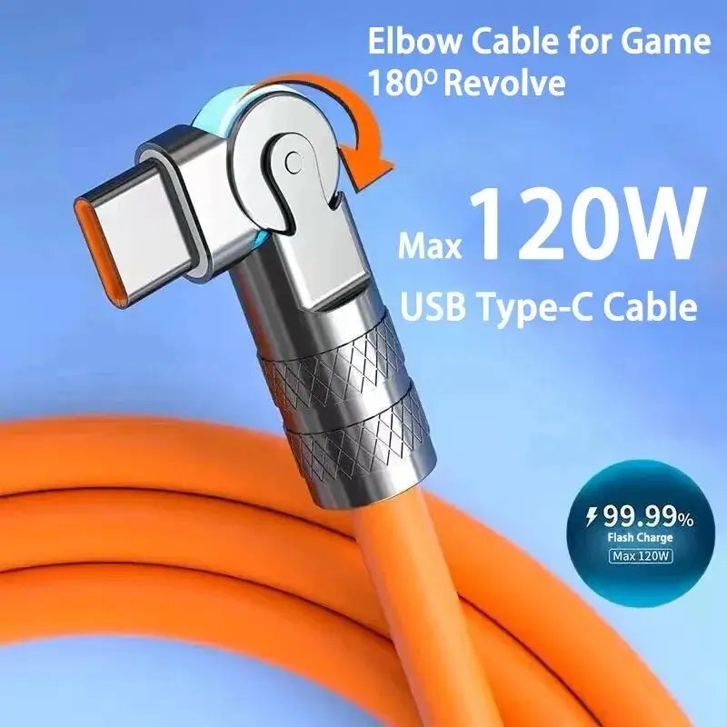 Cable USB tipo C de carga rápida para Xiaomi Redmi Honor, Cable de codo con rotación de 120 grados, cargador de teléfono, 180 W, 7A - La zona Apple
